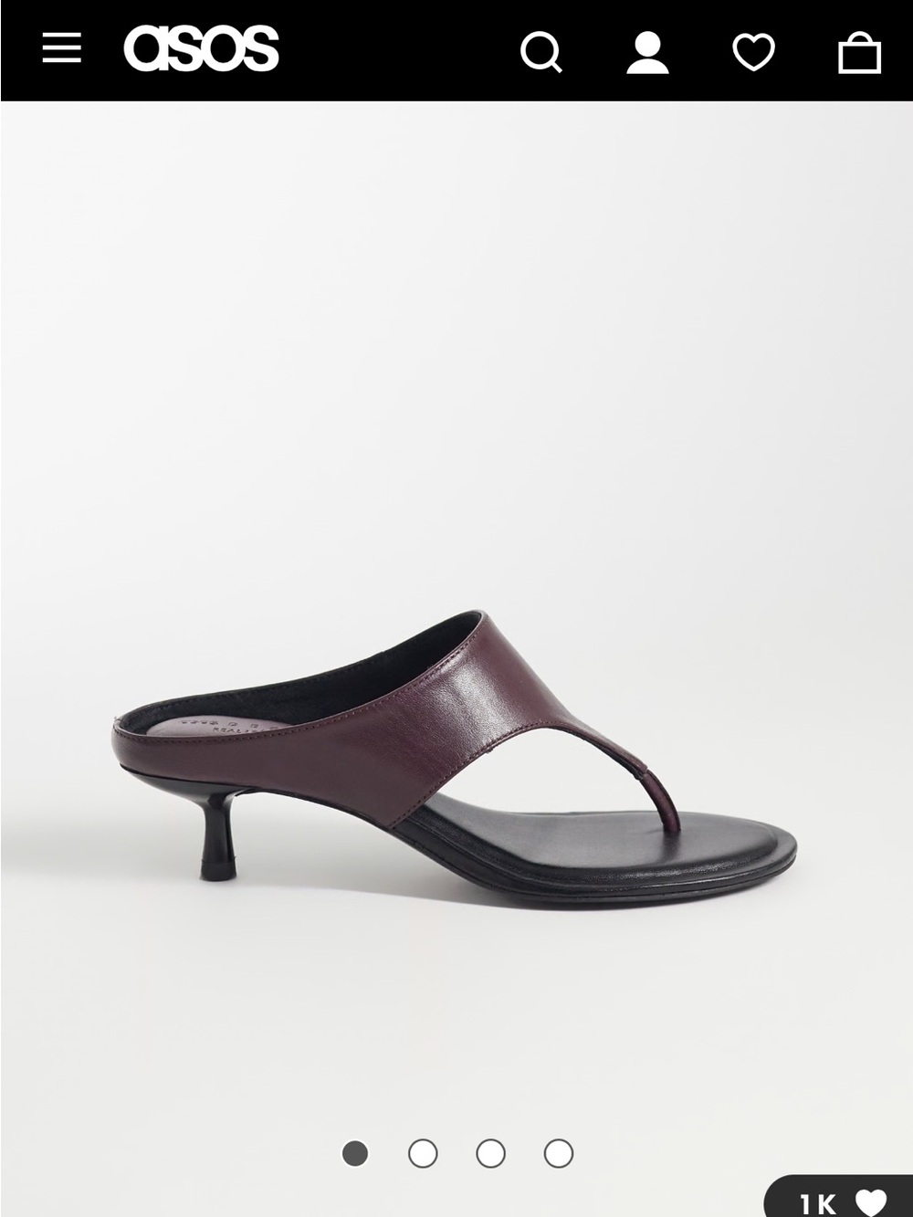 ASOS Burgundy Leather Kitten Heel Thong Sandals